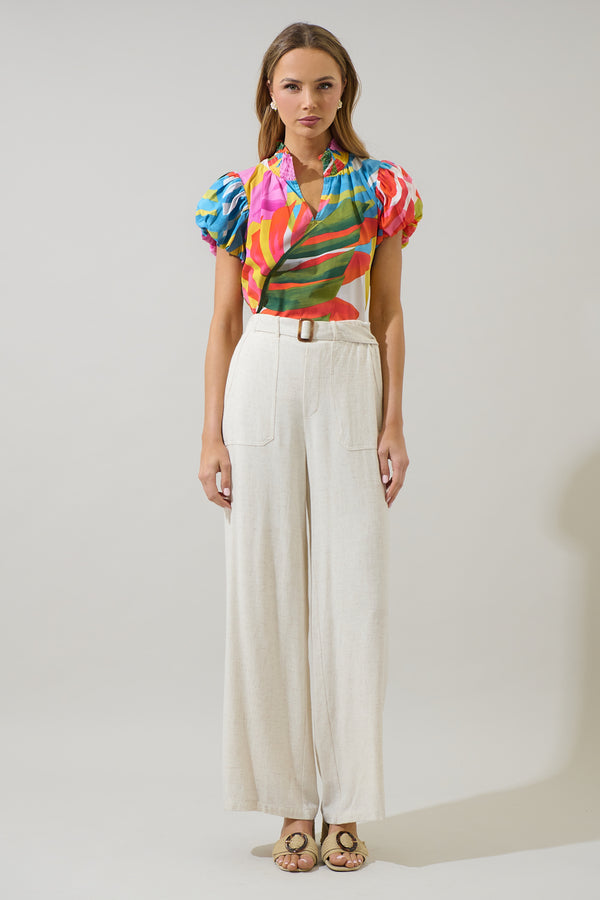 Sugarlips Breezy Palms Poly Smocked Top