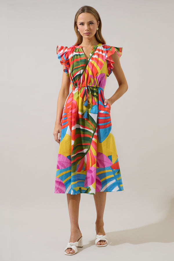 sugarlips Breezy Palms Tiarna Ruffle Midi Dress