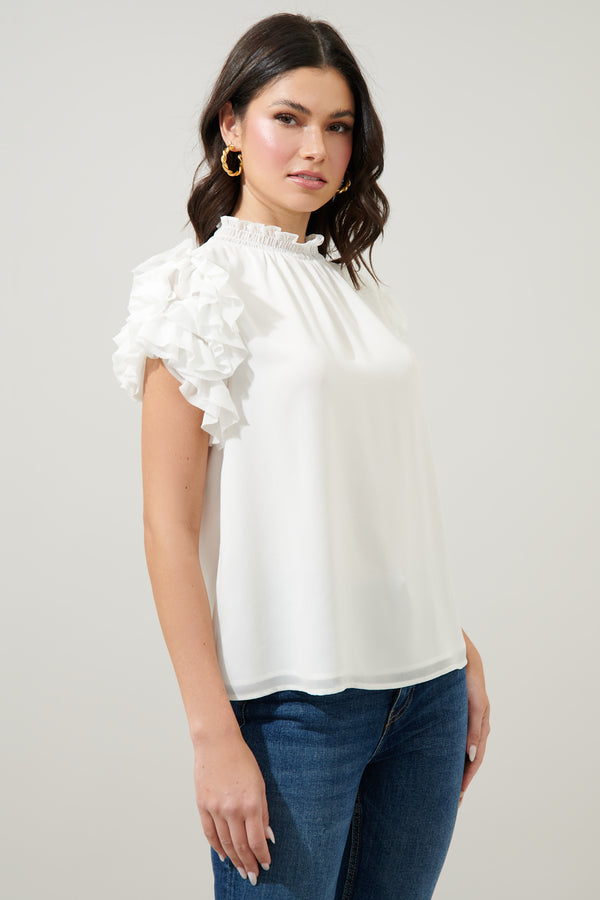 Sugarlips Brenna Mock Neck Ruffle Blouse