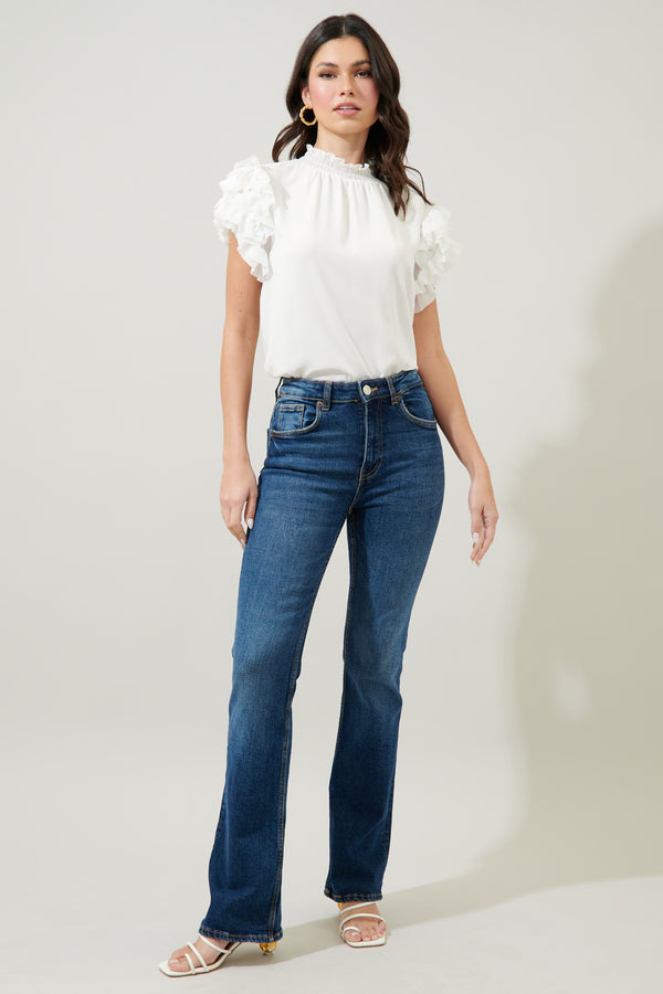 Sugarlips Brenna Mock Neck Ruffle Blouse
