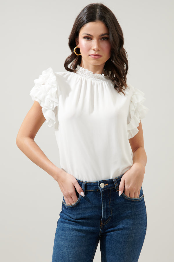 sugarlips Brenna Mock Neck Ruffle Blouse