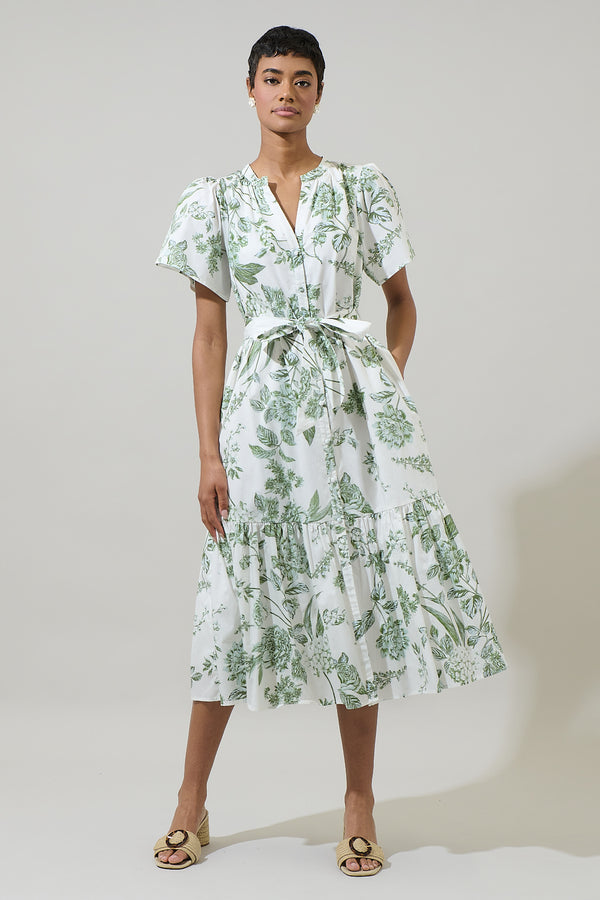 sugarlips Bria Floral Cora Button Up Midi Dress