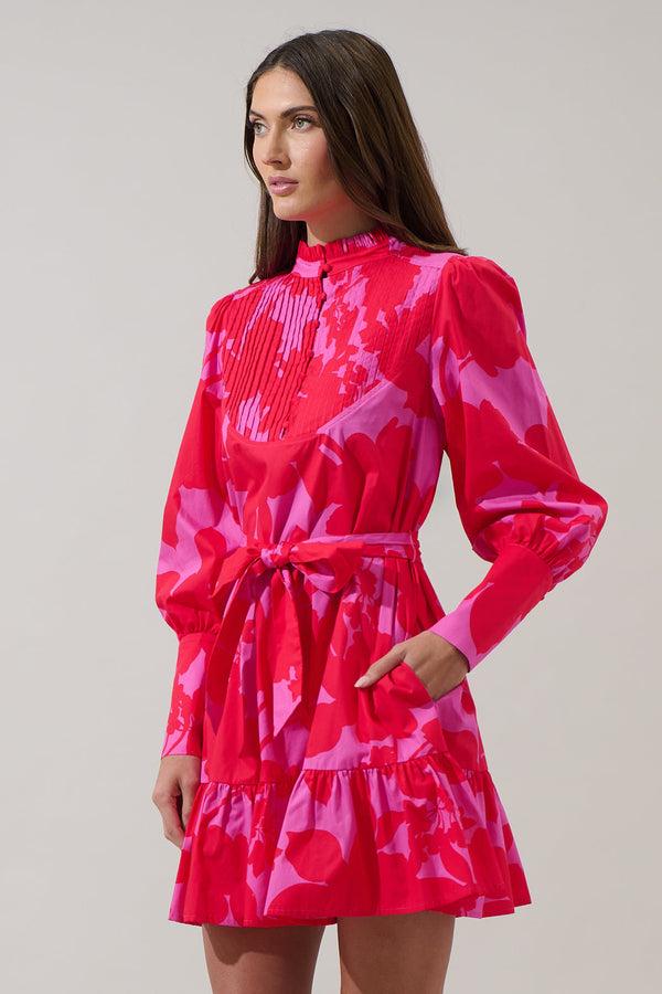 Sugarlips Briff Floral Beacher Pintuck Shift Dress