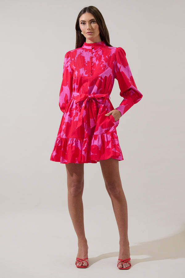 Sugarlips Briff Floral Beacher Pintuck Shift Dress