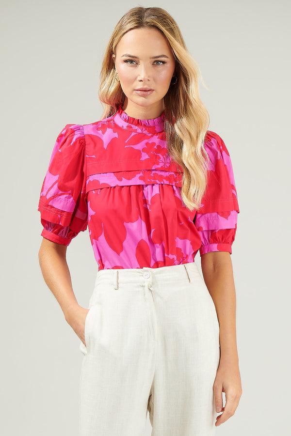 sugarlips Briff Floral Ever After Mock Neck Blouse