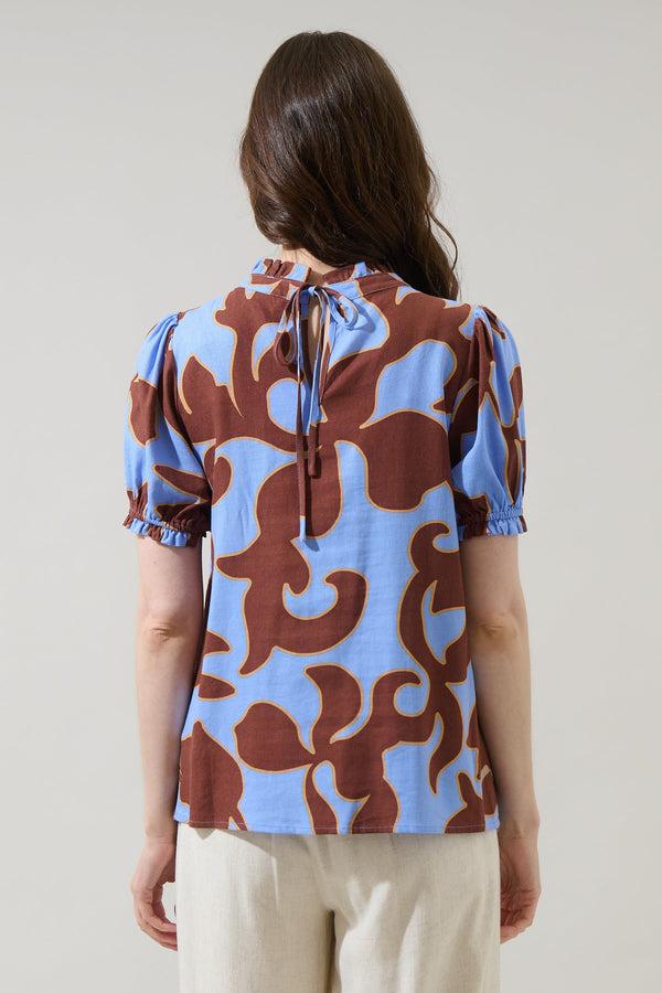 Sugarlips Briley Abstract Elary Puff Sleeve Top