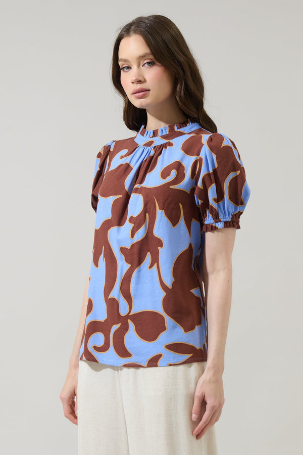 Sugarlips Briley Abstract Elary Puff Sleeve Top