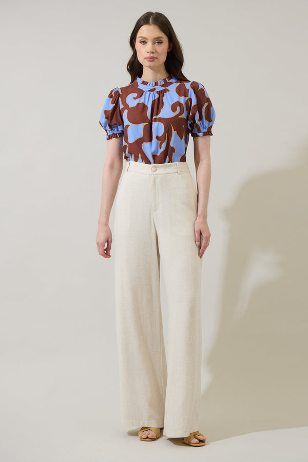 Sugarlips Briley Abstract Elary Puff Sleeve Top