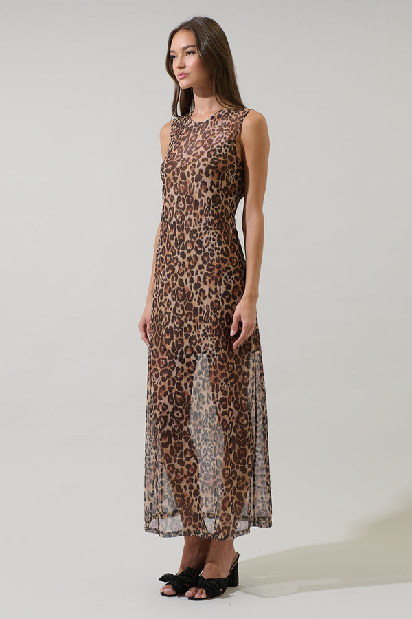 Sugarlips Briony Leopard Celie Mesh Maxi Dress