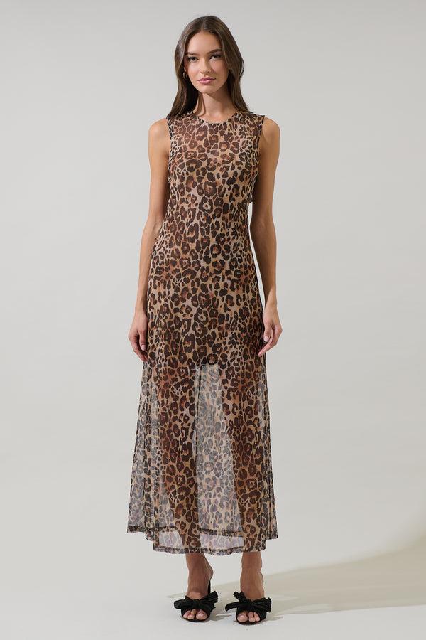sugarlips Briony Leopard Celie Mesh Maxi Dress