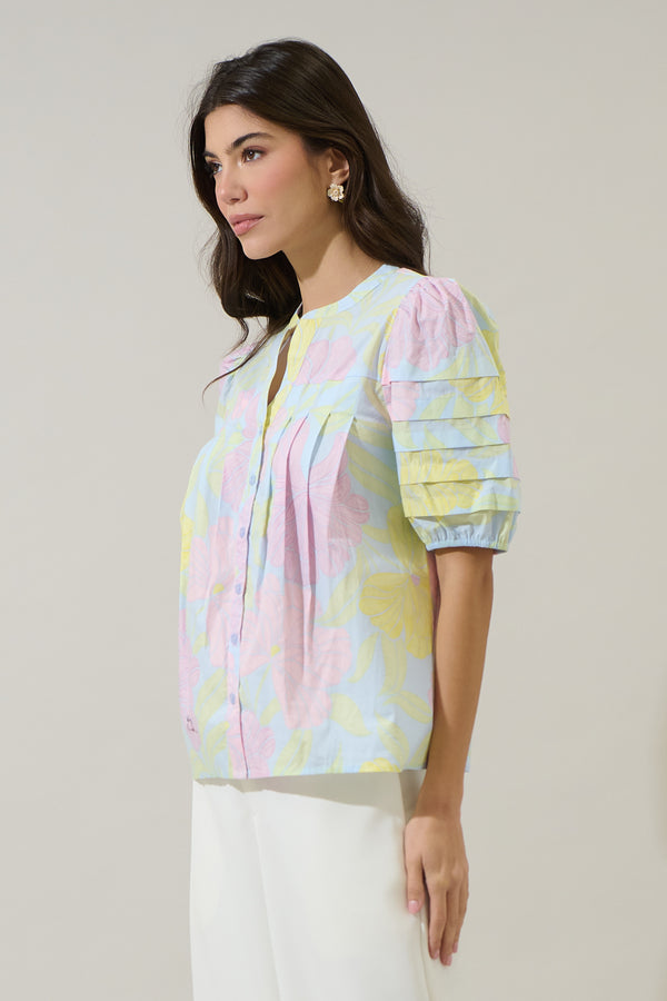 Sugarlips Brisa Floral Court Button Down Top