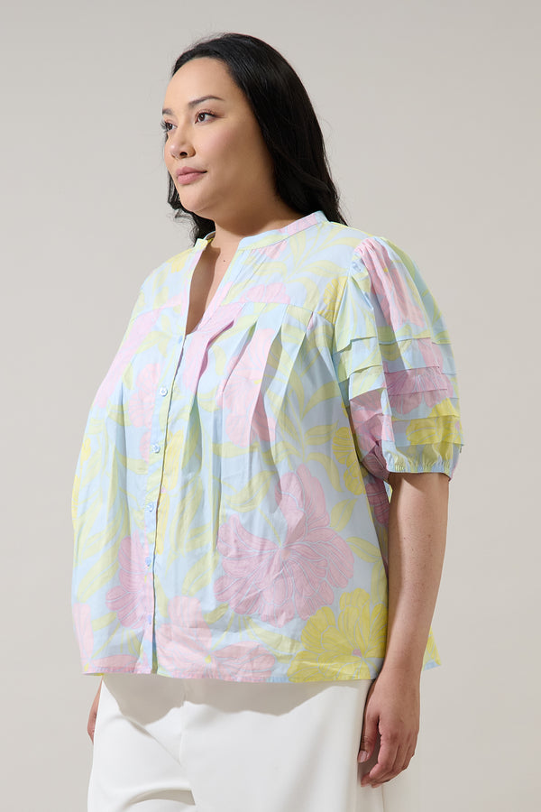 Sugarlips Brisa Floral Court Button Down Top Curve