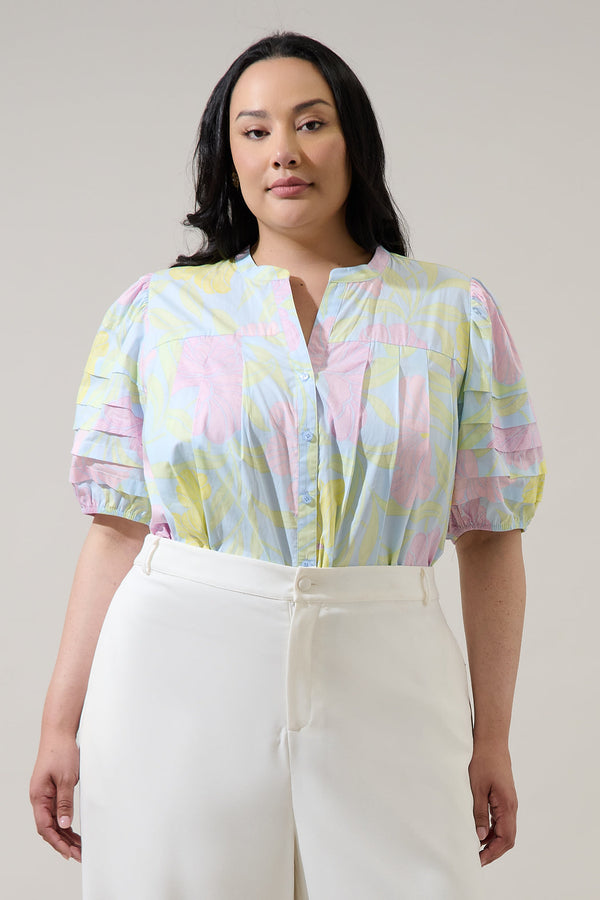 sugarlips Brisa Floral Court Button Down Top Curve