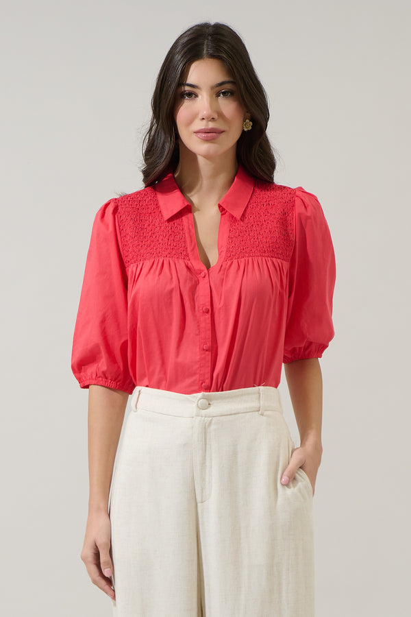sugarlips Brisma Smocked Button Up Top