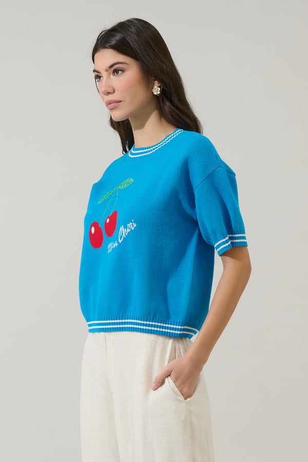 Sugarlips Brissy Cherry Drop Shoulder Sweater Top