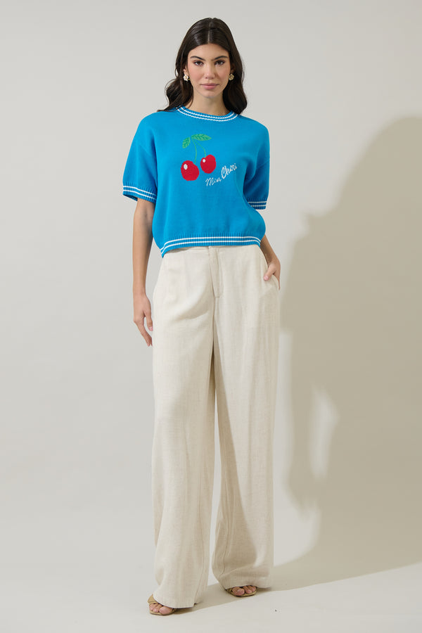 Sugarlips Brissy Cherry Drop Shoulder Sweater Top