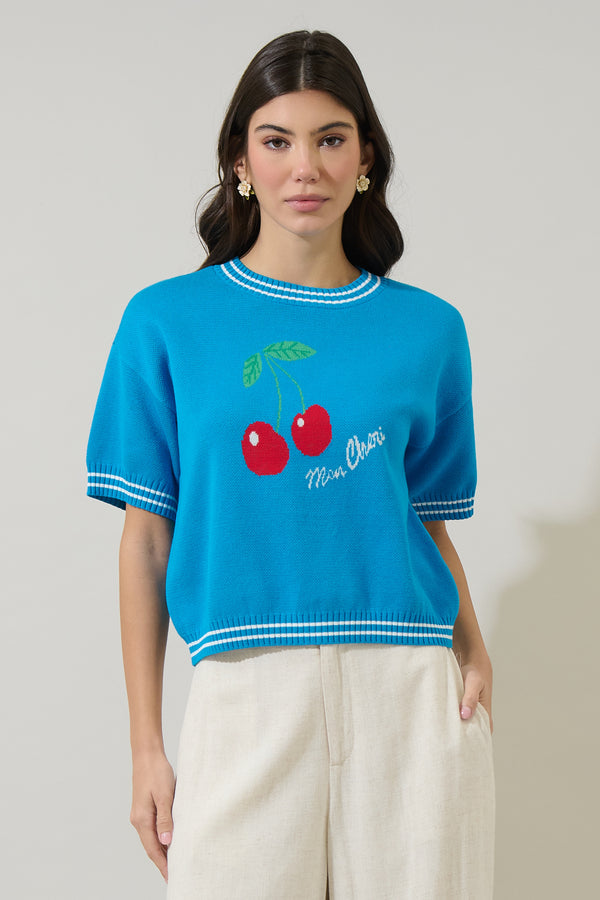 sugarlips Brissy Cherry Drop Shoulder Sweater Top