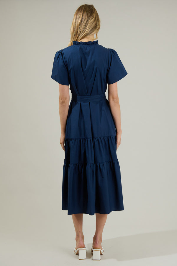 Sugarlips Britt Poplin Tiered Midi Dress