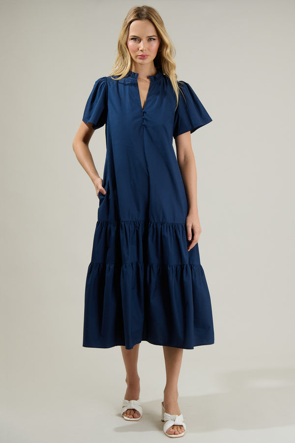 Sugarlips Britt Poplin Tiered Midi Dress