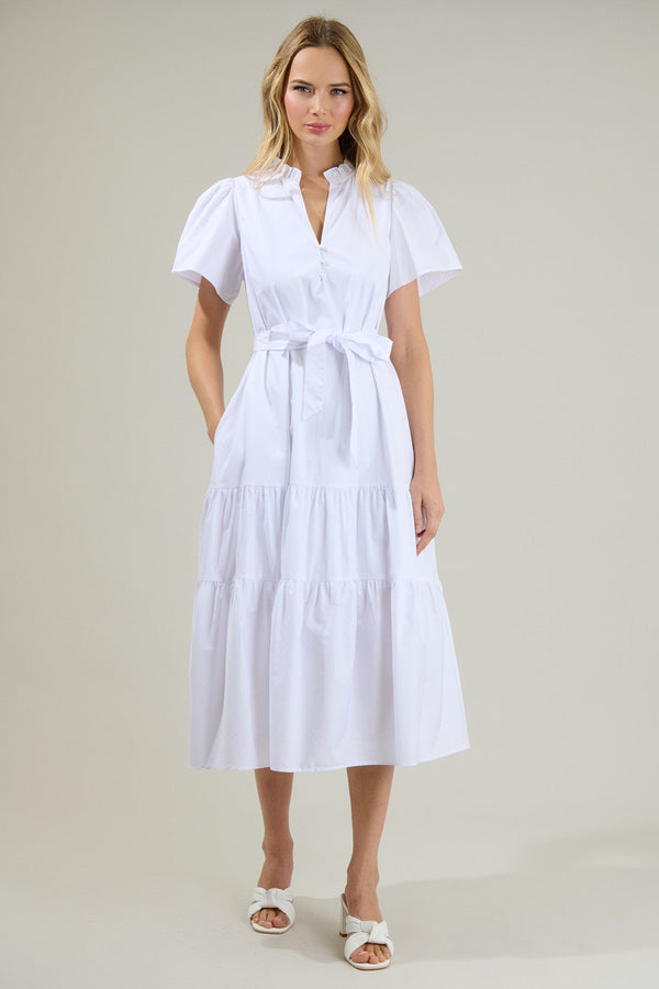 Sugarlips Britt Poplin Tiered Midi Dress