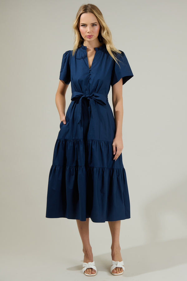 sugarlips Britt Poplin Tiered Midi Dress