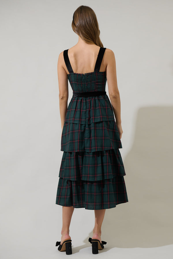 Sugarlips Brook Plaid Mari Tiered Midi Dress