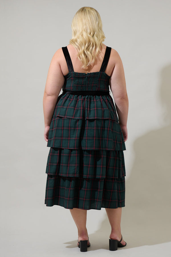 Sugarlips Brook Plaid Mari Tiered Midi Dress Curve