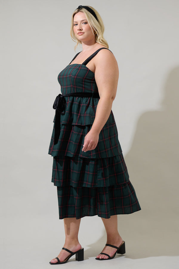 Sugarlips Brook Plaid Mari Tiered Midi Dress Curve
