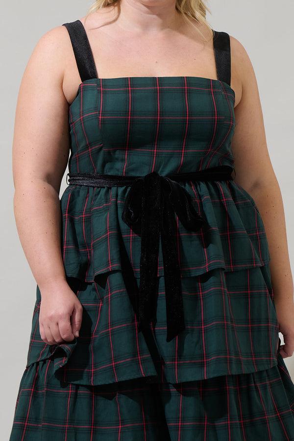 Sugarlips Brook Plaid Mari Tiered Midi Dress Curve