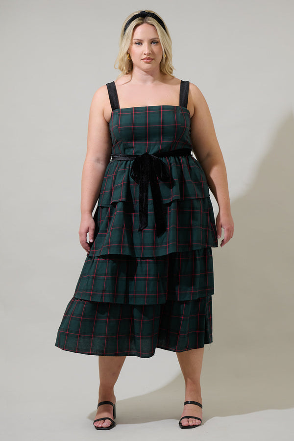 sugarlips Brook Plaid Mari Tiered Midi Dress Curve