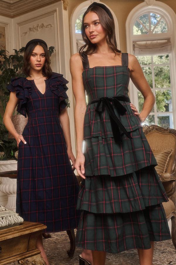 sugarlips Brook Plaid Mari Tiered Midi Dress