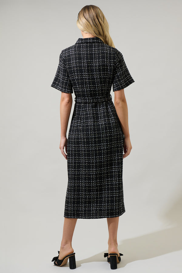 Sugarlips Brook Tweed Button Down Midi Dress