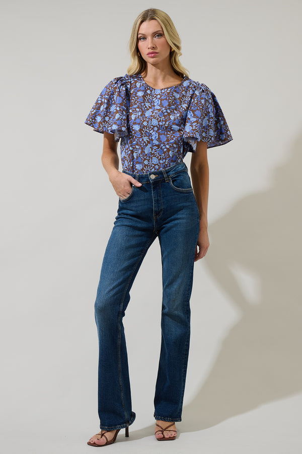 Sugarlips Bruceton Floral Tune Puff Sleeve Top
