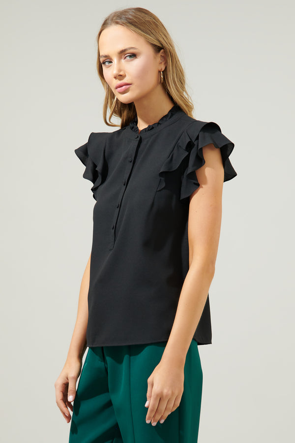 Sugarlips Brynn Flutter Sleeve Button Up Blouse