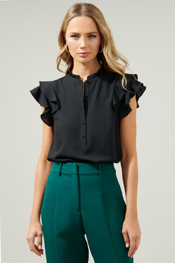 sugarlips Brynn Flutter Sleeve Button Up Blouse