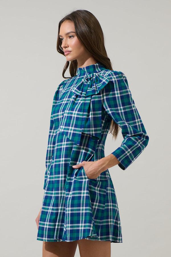 Sugarlips Buckley Plaid Padma Bow Mini Dress