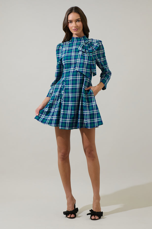 Sugarlips Buckley Plaid Padma Bow Mini Dress