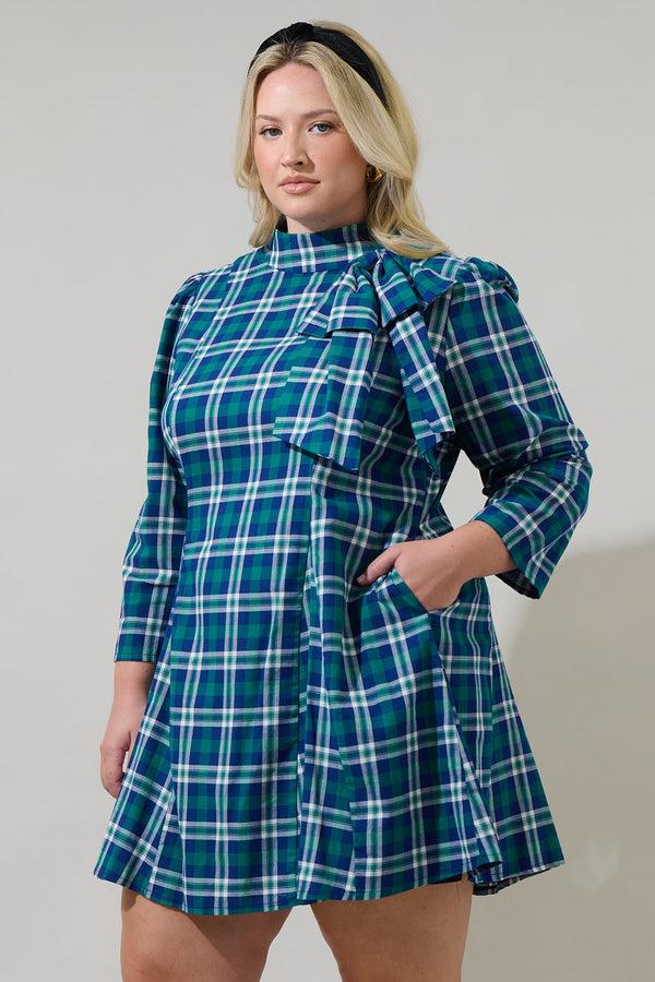 Sugarlips Buckley Plaid Padma Bow Mini Dress Curve