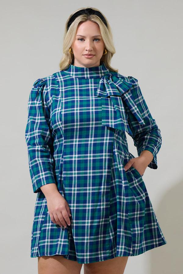 sugarlips Buckley Plaid Padma Bow Mini Dress Curve
