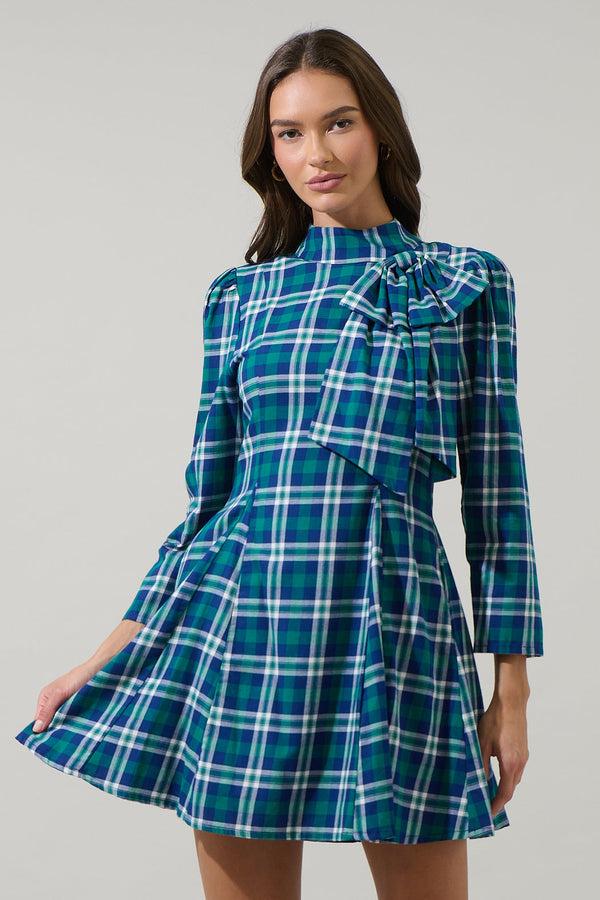 sugarlips Buckley Plaid Padma Bow Mini Dress