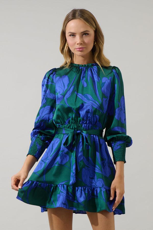 Sugarlips Busbee Floral Sevilla Satin Ruffle Dress
