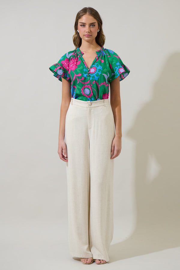 Sugarlips Cabina Floral Macy Ruffle Top