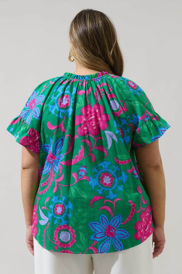 Sugarlips Cabina Floral Macy Ruffle Top Curve