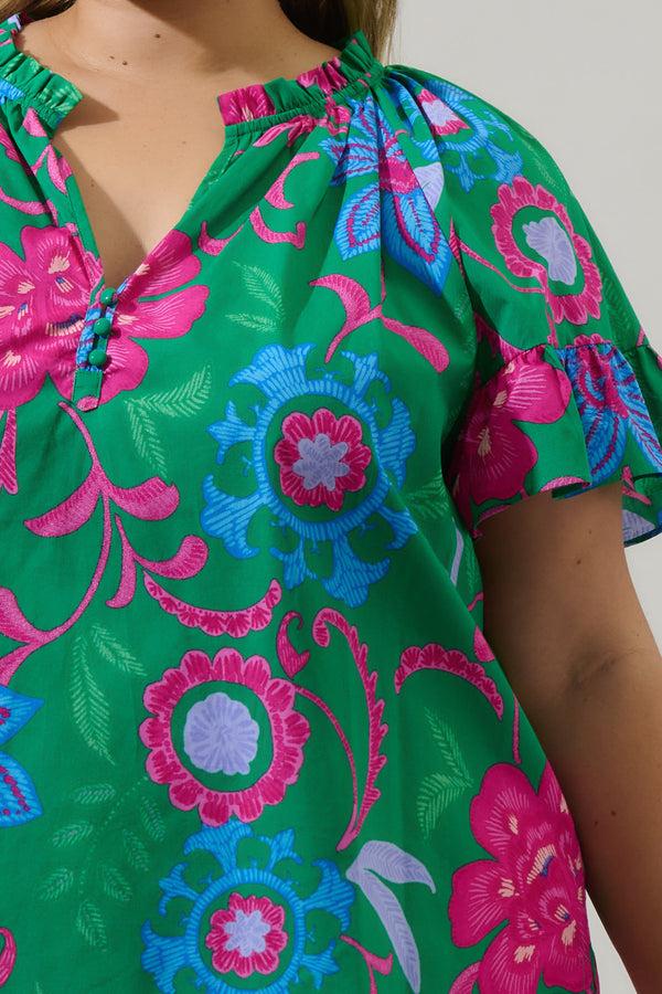 Sugarlips Cabina Floral Macy Ruffle Top Curve