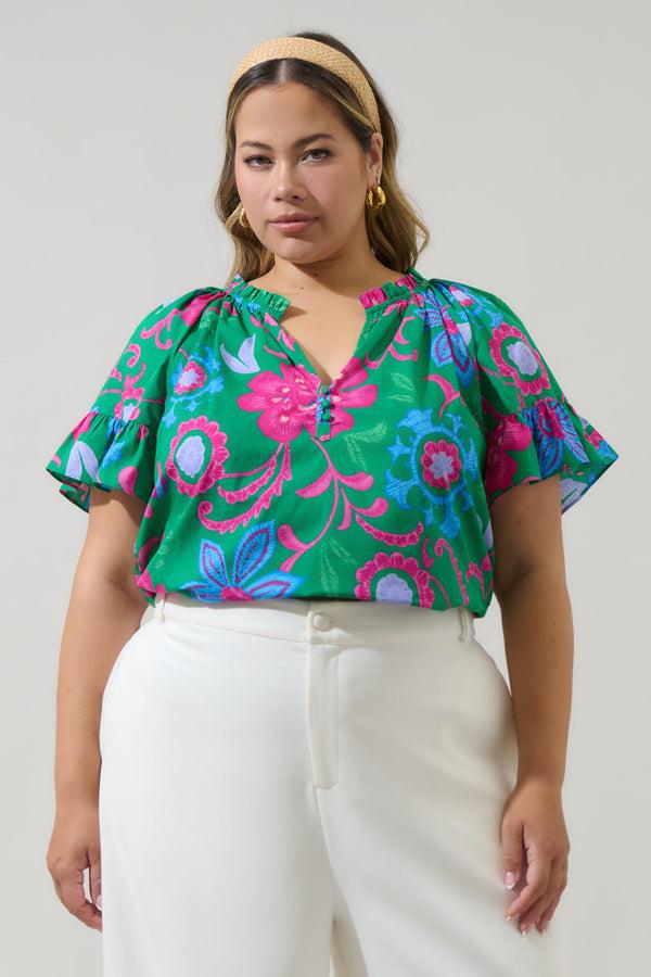 sugarlips Cabina Floral Macy Ruffle Top Curve
