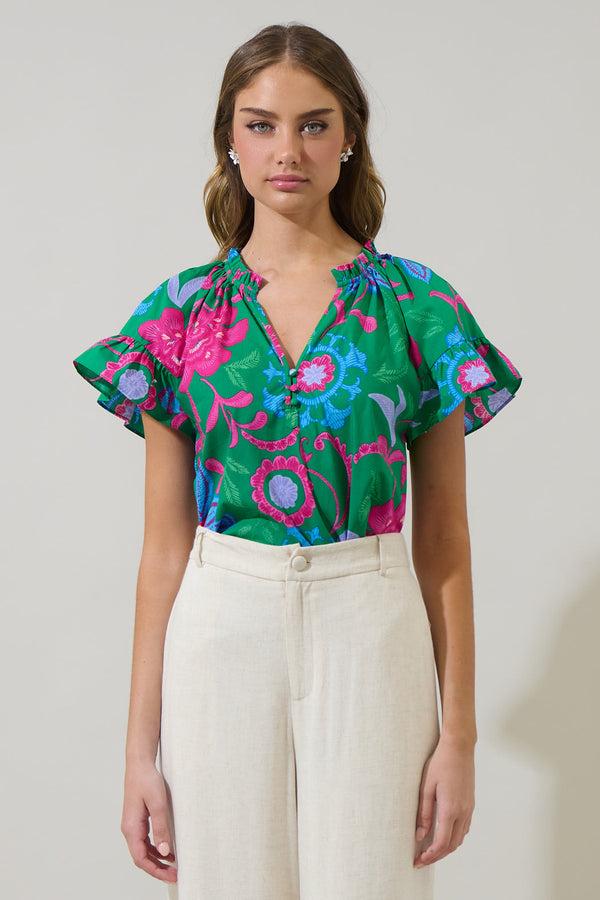 sugarlips Cabina Floral Macy Ruffle Top