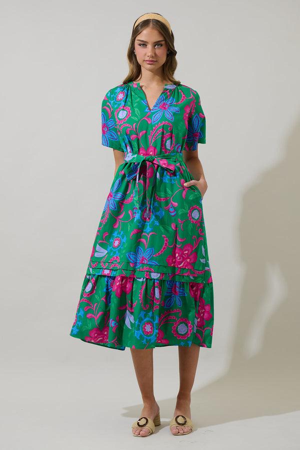 Sugarlips Cabina Floral Reya Pleated Midi Dress