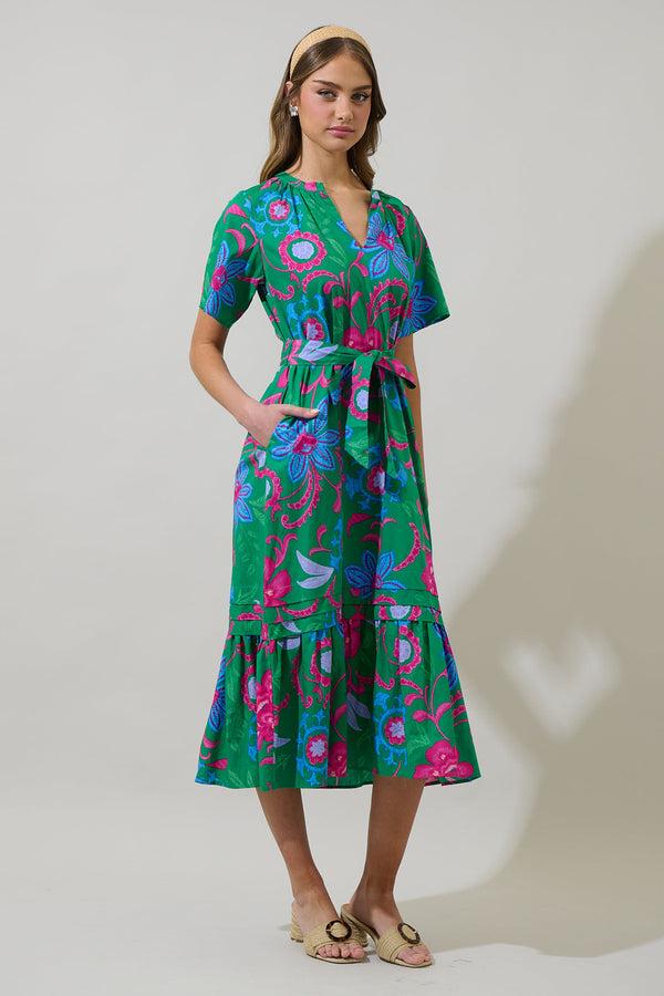 Sugarlips Cabina Floral Reya Pleated Midi Dress