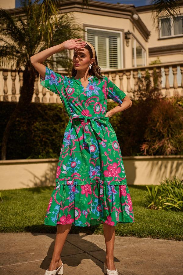 sugarlips Cabina Floral Reya Pleated Midi Dress