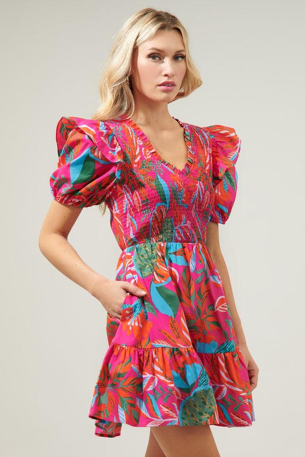 Sugarlips Cactus Blossom Leones Smocked Mini Dress